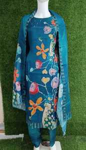 Ensemble Kurti 2 pièces pour femmes, imprimé floral, en mousseline de soie, taille haute, col halter, avec pantalon, code produit 3149 - Product Image 5