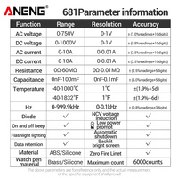 Multimètre numérique professionnel rechargeable ANENG 681, testeur de tension sans contact, testeur de tension AC/DC, écran LCD, testeur de courant