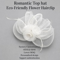 Topi Klasik Gaya Aristokrat Inggris Grosir, Bros Bunga Besar untuk Wanita, Jepit Rambut Bunga Organza Premium 2 in 1