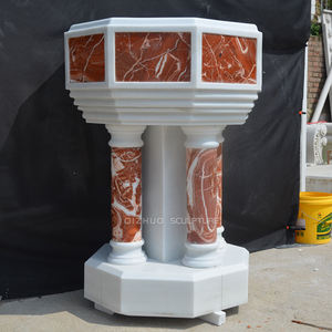 卸売手彫り宗教教会ナチュラ混合色石教会洗礼盆地彫刻大理石水フォント像 - Product Image 2