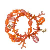 Collier Bohème Tendance en Acier Inoxydable 316L Plaqué Or PVD, Résistant et Durable, avec Breloque Coquillage Corail Orange, Idéal pour les Fêtes