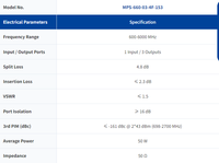 Répartiteur de puissance Wilkinson 3 voies 600-6000 MHz 50W IP67 -161 dBc 4.3-10 Femelle pour DAS 5G en intérieur