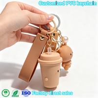 Porte-clés personnalisé en PVC souple, porte-clés en caoutchouc souple, porte-clés en silicone, porte-clés en caoutchouc 2D/3D en forme de tasse de thé au lait, porte-clés en PVC avec votre logo et nom