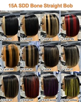 Perruque Bob Lisse Double Tiré, Cheveux Humains Vierges Bruts Alignés Cuticules à 100 %, Perruques Frontales en Dentelle HD Complète 13x4 en Gros pour Femmes Noires