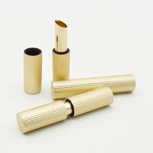 Fabriek Custom Magnetische Lippenstift Tube Container Goud Streep Metalen Aluminium Lege Ronde Luxe Lippenstift Case Make-Up Verpakking