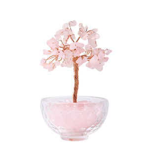 Arbre à Monnaie Feng Shui Coloré Fait Main avec Base en Verre, Arbre en Cristal <span class=keywords><strong>de</strong></span> Quartz Rose Naturel, Bonsaï Tendance Mode - Product Image 1
