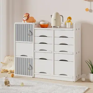 Baby Furniture Custom Plastic Movable Chest Corner Cupboard Rack Drawer Toys Storage Children Kids Cabinets For Kindergarten Use