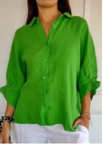 Ausverkauf Trendprodukt Frühling Sommer Elegante Modische Knopfleisten-Hemden aus Baumwolle, Leinen und Polyester in Übergrößen für Damen - Product Image 6