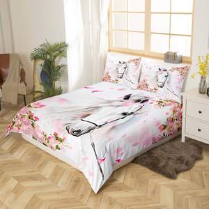 <strong>Horse</strong> Bedding Chic Cherry Blossom Comforter <strong>Cover</strong> Boys Teens White <strong>Horse</strong> <strong>Duvet</strong> <strong>Cover</strong> Wild Animal <strong>Horse</strong> Western Farmhouse Style - Product Image 3