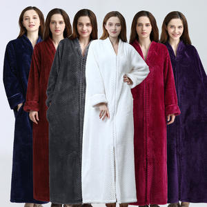 Ladies <strong>Zip</strong> Fleece Waffle Long <strong>Dressing</strong> <strong>Gown</strong> Fluffy Towelling Bathrobe Sleepwear - Product Image 1