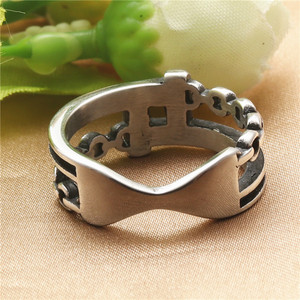yunnique <b>Titanium</b> Steel Chain <b>Ring</b> Retro Hollow Lock Design Unisex Fashion Jewelry Gift - Product Image 3