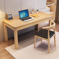 Escritorio Ergonómico de Madera Maciza para Oficina en Casa o Espacio de Estudio, con Amplia Superficie de Trabajo y Acabado de Grano Natural