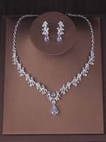 Parure de bijoux de mariée de luxe vintage plaqué argent avec cristaux, collier pendentif floral en zircon et boucles d'oreilles pendantes pour cadeau de fiançailles ou de fête