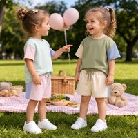Ensemble décontracté 2 pièces pour enfants : T-shirt à manches courtes color block et short à cordon de serrage, faible MOQ