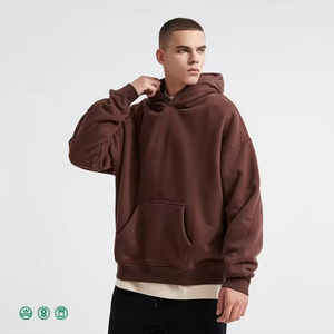 Sweat à capuche épais pour homme, 400 GSM, en coton, personnalisable, surdimensionné, sans cordon, en molleton uni - Product Image 3