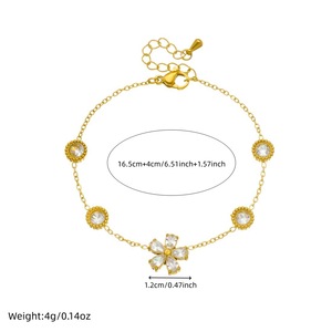 <b>Flower</b> Shape Rhinestone <b>Bracelet</b> Gold Plated Zinc Alloy Women's Jewelry Gift Accessory - Product Image 4