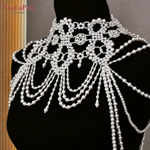 YouLaPan VG09A Boléro de mode avec chaîne à pampilles de perles, décoration faite main, collier de perles blanches, châle de <span class=keywords><strong>mariage</strong></span> pour femme - Product Image 4