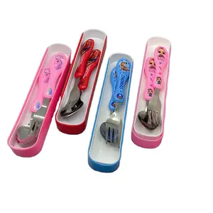 Cute cartoon kitty car children's tableware set portable boxed stainless steel spoon fork combination gift