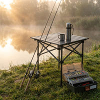 Table de camping pliante multi-niveaux Qiqika en aluminium et fer, étanche, avec base trépied, pour 2 personnes, mobilier d'extérieur portable et durable