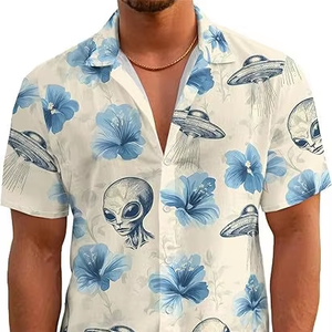 Men's Hawaiian <b>Shirt</b> Short Sleeve Alien UFO Floral Print Bamboo Fiber Polyester ODM Ultra-Thin Quick Drying Vacation Summer - Product Image 1