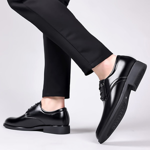<b>Dress</b> Shoes <b>Men</b> Genuine Leather Pointed Toe Lace Up Oxfords Height Increasing Office Career Autumn Rubber Outsole - Product Image 3