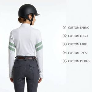 Camisa de Polo Ecuestre Ligera de Manga Larga para Mujer, Absorbente de Humedad, con Cuello Solapa, Botones Frontales y Rayas en Contraste para Montar a Caballo - Product Image 2