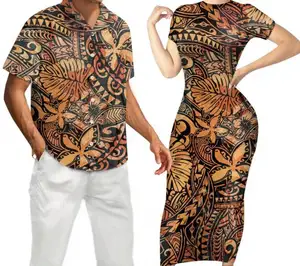 Mornkid Latest Polynesian Tribal clothes island Couple Outfit Women For Club Dress Shorts Sleeve Match Men Shirts Plus Size
