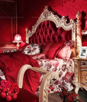 Dubai Neuer Stil Schlafzimmermöbel Holzgeschnitztes Schlafzimmer-Set Barockes Rotes Queensize-Bett