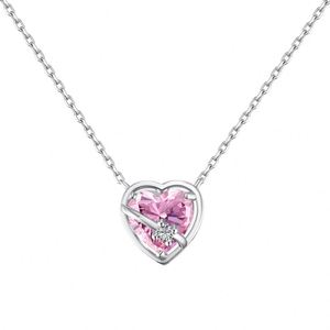 Collares Dylam Delicate para Mujer, Plata de Ley 925, Hipoalergénicos, Sin Níquel, Cadena de Eslabones, Colgante de Corazón Rosa con Circonita Cúbica 5A - Product Image 1