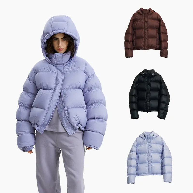 Europäische benutzer definierte Kleidung Top Design Frauen Daunen jacke für den Winter mit großem Schal Russland Schmetterling Kanada Australien