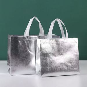 CangNan sacs parfaits recyclé métallique laminé Non tissé tissu <span class=keywords><strong>sac</strong></span> à provisions ouvert fermeture éclair cordon pour vêtements vêtements - Product Image 5