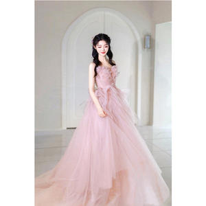 Vestido de fiesta elegante Floral con hombros descubiertos moderno para fiestas, falda de encaje de tul rosa, vestido de noche bordado para niñas, vestido de fiesta para niñas, 2017 - Product Image 2