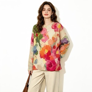 Maglione da Donna OEM ODM con Stampa Floreale Vintage ad Acquerello, Spalle Scivolate, Oversize, Collo Tondo, Casual, Maniche Lunghe - Product Image 1