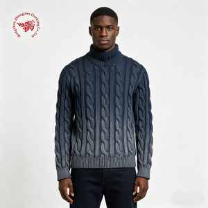 Suéter <span class=keywords><strong>de</strong></span> <span class=keywords><strong>cuello</strong></span> alto <span class=keywords><strong>de</strong></span> punto trenzado azul degradado para <span class=keywords><strong>hombre</strong></span>, prendas <span class=keywords><strong>de</strong></span> punto casuales con efecto ombré lavado - Product Image 2