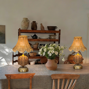 Lampade da Tavolo <span class=keywords><strong>Vintage</strong></span> Dorate, Design Moderno Senza Fili, Base <span class=keywords><strong>in</strong></span> <span class=keywords><strong>Metallo</strong></span>, <span class=keywords><strong>Paralume</strong></span> <span class=keywords><strong>in</strong></span> Rattan, per Sale da Pranzo, Hotel, Arredamento Casa, Comode e Flessibili - Product Image 2