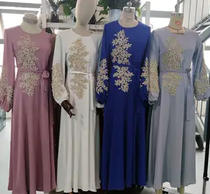 Maxi kleid Schicke muslimische Frauen Langarm Swing A Line Kleid Arabische Türkei Eid Abaya Dubai Marokko Kaftan