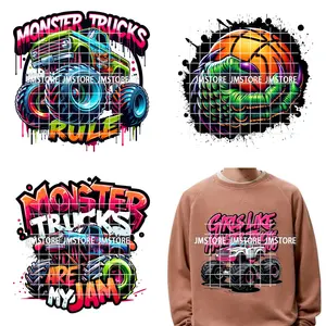 12 pulgadas <span class=keywords><strong>Monster</strong></span> Trucks Are My Jam Urban Graffiti Racing Rules Iron on Lavable DTF Transfers Stickers Listo para presionar para la ropa - Product Image 1