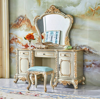Meuble de chambre à coucher de style européen classique, coiffeuse en bois antique de luxe avec miroir