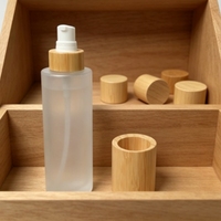 Botol Kaca Frosted Kosong Berkualitas Tinggi 150ml dengan Tutup Bambu Pompa Bambu untuk Produk Kecantikan