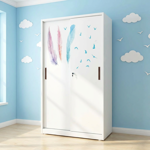 Armoire moderne en acier imprimé à 2 portes coulissantes pour chambre et salon avec motif floral, taille personnalisable - Product Image 2