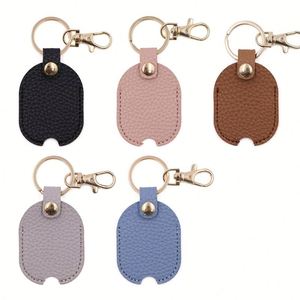 Pu Leather Embossed Durable Oval Protector Loop Replacement Key Sleeve Keychain <b>Bag</b> Car Pendant - Product Image 1