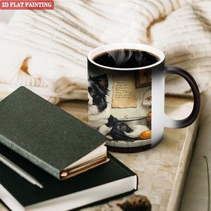 Tasse magique en céramique à changement de couleur thermique 11oz, design artistique de cuisine chien noir givré - Product Image 3