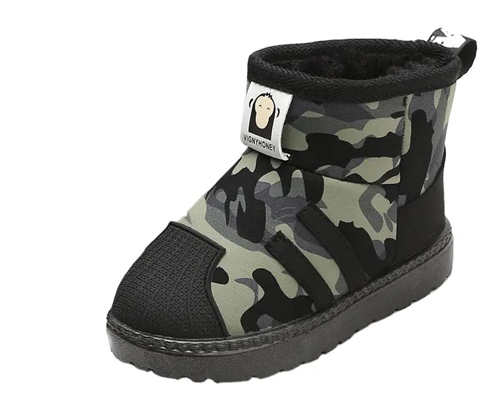 Kids fashion camouflage flat snow booties soft warm booties for child