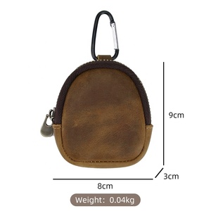 Handmade Leather <strong>Crazy</strong> Horse Mini Wallet <strong>Earphone</strong> Shell Student Custom Leather Coin Purse Keychain - Product Image 6