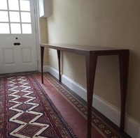 Table console vintage en bois de chêne, noyer et teck, style mi-siècle, longue et étroite, pour couloir, décoration antique