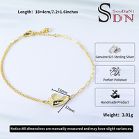 Bracelet élégant et minimaliste en argent sterling 925 plaqué or 18 carats avec zircon, charme cœur tendance, pour mariage, fête ou cadeau