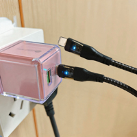 Câble de données Type-C 1M à charge rapide PD 60W, entièrement transparent, avec puce intelligente, fonction de charge lumineuse, tressé en nylon, pour mobile