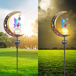 Lampe solaire LED IP65 en forme de lune féerique pour jardin, ornement extérieur créatif en fer ajouré, boule décorative à LED artistique - Product Image 2