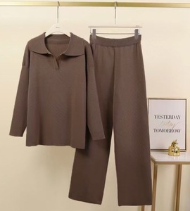 Autumn Winter Polo Neck Knitted Pullover Wide Leg <b>Pants</b> Women's Sweater 2-Piece Set Fashion - Product Image 6