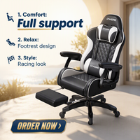 Chaise de jeu réglable ergonomique pour garçons et filles, avec vérin à gaz, design moderne et minimaliste, revêtement en similicuir, mousse légère et confortable